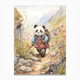 Panda Art Hiking Watercolour 1 Canvas Print