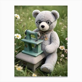 Teddy Bear With Sewing Machine Canvas Print