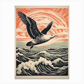 Vintage Bird Linocut Seagull 2 Canvas Print
