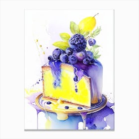 Lemon Pound Cake With Blueberry Sauce Dessert Storybook Watercolour 2 Flower Canvas Print