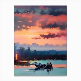 Sunset In The Boat Canvas Print
