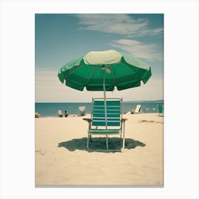 Green Chair And Brach Umbrella  Summer Photography 1 Canvas Print