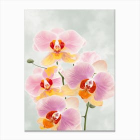 Orchids Flowers Acrylic Painting In Pastel Colours 5 Canvas Print