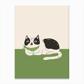 Cat With A Green Bandana Canvas Print