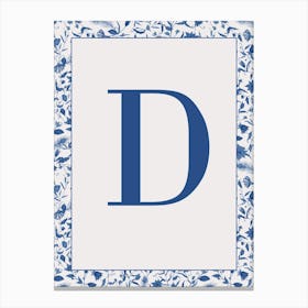 Letter D Monogram Initial Blue Canvas Print