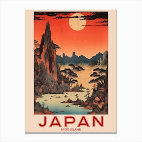 Sado Island, Visit Japan Vintage Travel Art 4 Canvas Print