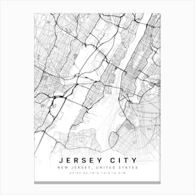 Jersey City New Jersey White Map Canvas Print