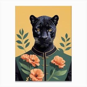 Floral Black Panther Portrait In A Suit (9) Canvas Print