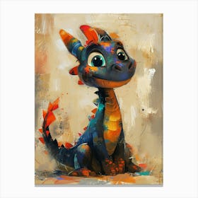 This Is A Whimsical, Colorful Painting Of A Stylized, Cartoonish Black Dragon Canvas Print