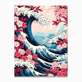 Great Wave With Cherry Blossom Flower Drawing In The Style Of Ukiyo E 3 Canvas Print