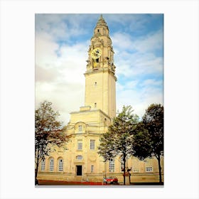 White Clock Tower Of The Cardiff City Hall Canvas Print