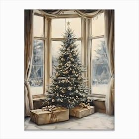 Christmas Tree In Front Of Window Canvas Print