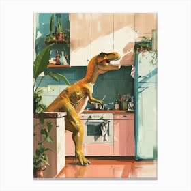 Dinosaur Cooking In The Kitchen Pastel Painting 2 Canvas Print