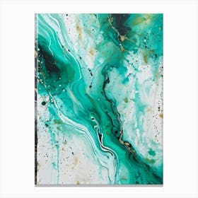 Acrylic Painting Of An Abstract Design Featuring Dirty Watercolor Splashes Blending Teal Green An (4) Canvas Print