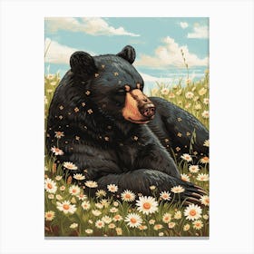 American Black Bear Resting In A Field Of Daisies Storybook Illustration 3 Canvas Print