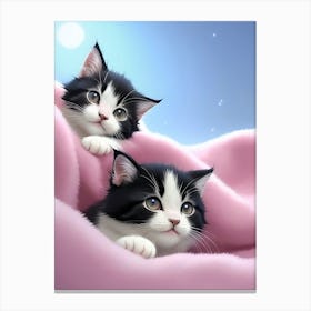 Fluffy Adorable Kittens On Pink Blanket Canvas Print