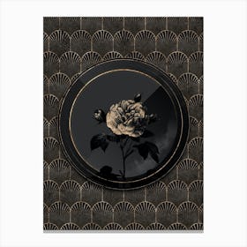 Shadowy Vintage Rosa Alba Botanical in Black and Gold Canvas Print