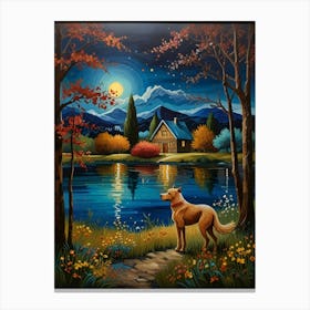 Dog By The Lake Canvas Print