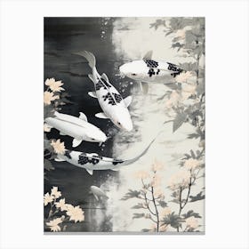 Black And White Koi Fish Watercolour With Botanicals 3 Canvas Print