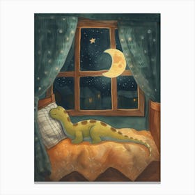 Dinosaur In Bed With The Moon 1 Canvas Print