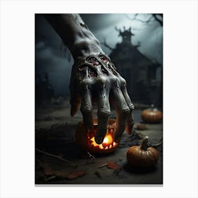 Zombie Hand Holding Pumpkin Canvas Print