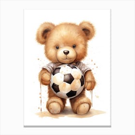 Football Soccer Ball Teddy Bear Painting Watercolour 7 Canvas Print