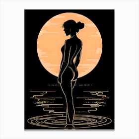 a woman silhouette in sunset tones against a black background. 2 Canvas Print
