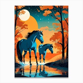 Two Horses By The Water Canvas Print