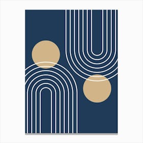 Mid Century Modern Geometric In Navy Blue And Tan (Rainbow And Sun Abstract) 01 Canvas Print