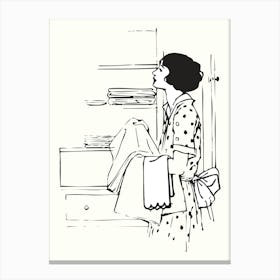 Woman Sorting Clothes Laundry Art Canvas Print