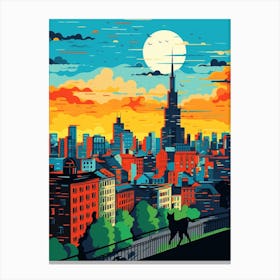 Warsaw, Poland Skyline With A Cat 1 Canvas Print