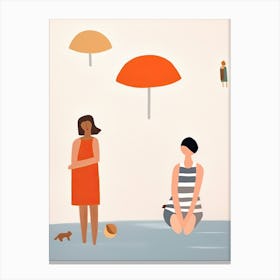At The Beach Tiny People Illustration 3 Canvas Print