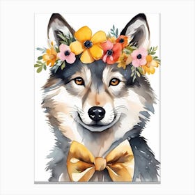 Baby Wolf Flower Crown Bowties Woodland Animal Nursery Decor (27) Canvas Print