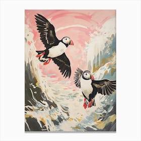 Vintage Japanese Inspired Bird Print Puffin 2 Canvas Print