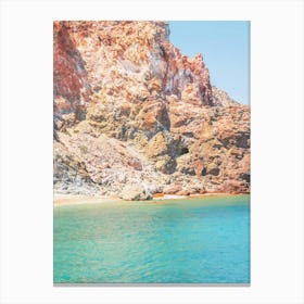 Milos, Greece I Nature beach paradise of red sand in the mountains and clear turquoise blue water in Cyclades islands with a pastel summer aesthetic for colorful minimalist geometric fine art photography Canvas Print