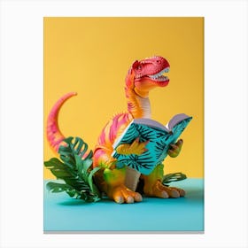 Toy Dinosaur Reading A Book Canvas Print