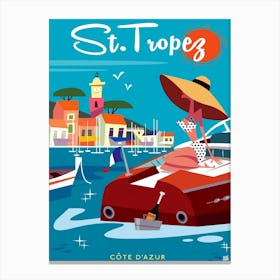 St Tropez Poster Blue Canvas Print