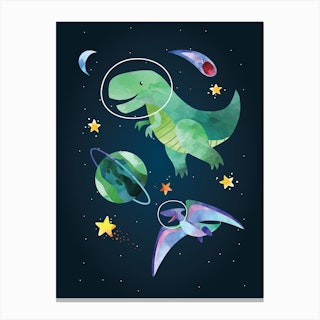 Watercolour Space Dinosaur T Rex Canvas Print