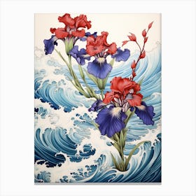 Great Wave With Iris Flower Drawing In The Style Of Ukiyo E 3 Canvas Print