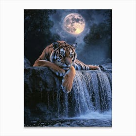 Tiger By The Waterfall. Generated AI. Art Print 4 Canvas Print