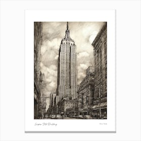 Empire State Building  New York Pencil Sketch 2 Watercolour Travel Poster Canvas Print