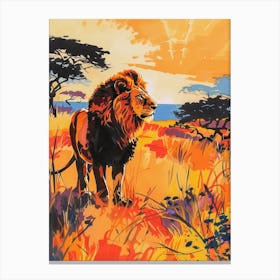 Southwest African Lion Hunting In The Savannah Fauvist Painting 1 Canvas Print