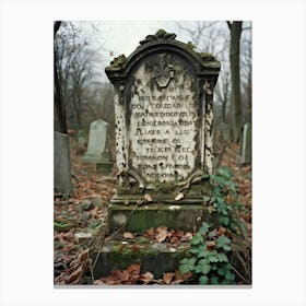 Frontal View Of A Weather Beaten Gravestone Detailing The Worn Engravings Of The Departed Soul Indi (1) Canvas Print