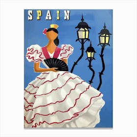 Spain, Woman In Danicing Costume With A Fan Canvas Print