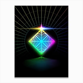 Neon Geometric Glyph in Candy Blue and Pink with Rainbow Sparkle on Black n.0453 Canvas Print
