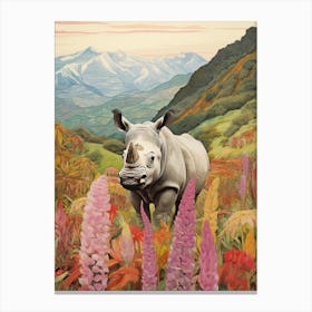 Rhino With Flowers & Plants 14 Canvas Print