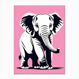 Playful Elephant Calf On Solid pink Background, modern animal art, baby elephant Canvas Print