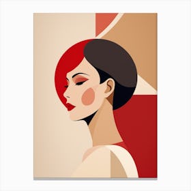 Portrait Of A Woman Abstract red and beige Art Canvas Print