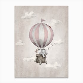 Pink Hot Air Balloon With Elephant Canvas Print