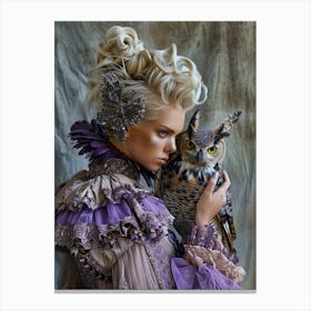 Owl and blonde woman Portrait Canvas Print